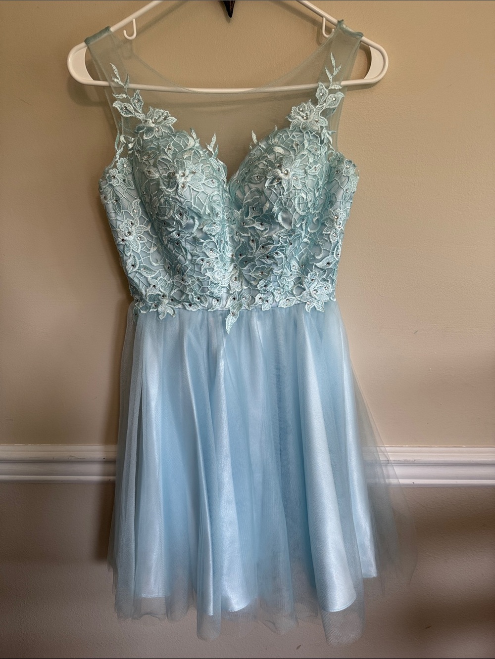 Light Blue Lace Appliqué Mini Dress Homecoming Womens size XS or Small